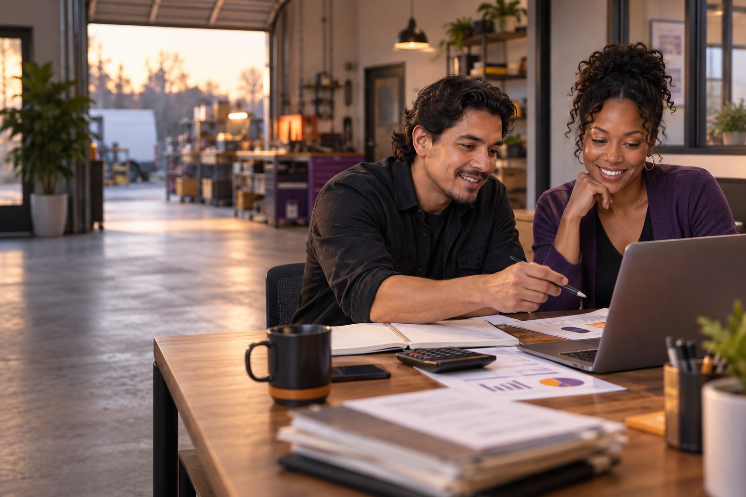 Illustration of a small business owner reviewing financial records with an advisor